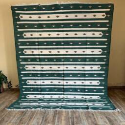 Forest Green Tribal Kilim Rug - Handwoven Cotton Flatweave With Southwestern Stripe Design For Living Room & Bedroom in Custom Options - thumbnail 2
