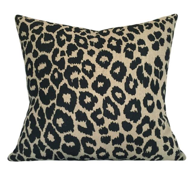Schumacher Iconic Leopard Ebony/Natural Pillow Cover Animal Print Linen With Velvet Backing - All Sizes Available - image 1