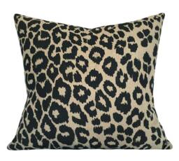 Schumacher Iconic Leopard Ebony/Natural Pillow Cover Animal Print Linen With Velvet Backing - All Sizes Available - thumbnail 1