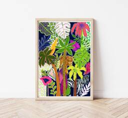Tiger & Zebra Print , Tropical Scene Wall Decor Art Funky Quirky Colourful Kids Tropicals Palm Trees - thumbnail 1