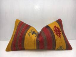 Vintage Turkish Kilim Pillow Cover, Handwoven Lumbar Cushion - 12x24