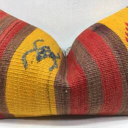 Vintage Turkish Kilim Pillow Cover, Handwoven Lumbar Cushion - 12x24 - thumbnail 2
