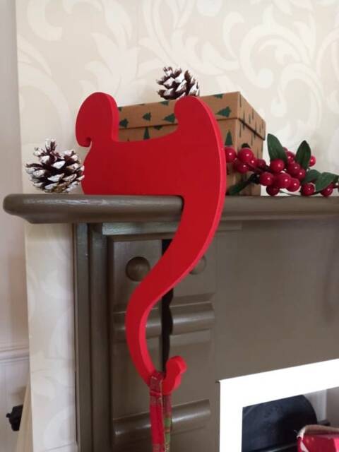 Santa Sleigh Christmas Stocking Hanger, Festive Red Mantel Hook - image 1