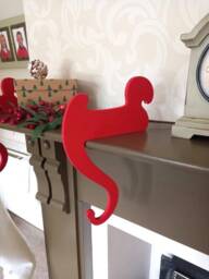 Santa Sleigh Christmas Stocking Hanger, Festive Red Mantel Hook - thumbnail 2
