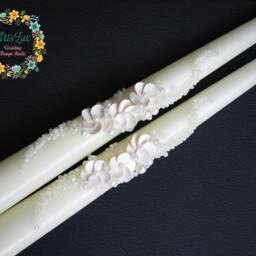 Floral Wedding Unity Candles White Flower & Bead Ceremony Set - thumbnail 2