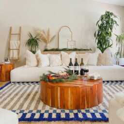 Cream & Brown Moroccan Rug With Blue Accents, Handmade Berber Shag Rug, Striped Style Wool Carpet, Large 9x12 Living Room - thumbnail 3