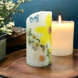 Daffodils & Butterflies Led Wax Candle Floral Decoupage Design - thumbnail 2