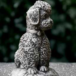 Stone Poodle Figurine Concrete Dog Statue Outdoor Memorial Sculpture Cement Pet Ornament Animal Decoration Lover Gift Yard Art - thumbnail 4