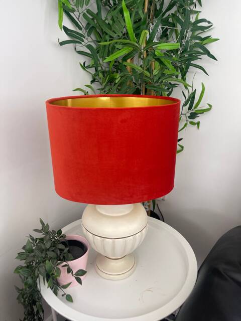 New Luxury High Quality Pumpkin Orange Velvet Fabric Lamp Shade Oval Shape Oval With Silver Lining - image 1