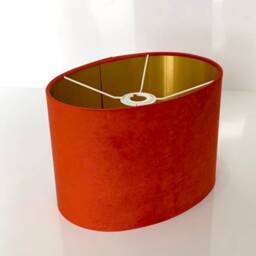 New Luxury High Quality Pumpkin Orange Velvet Fabric Lamp Shade Oval Shape Oval With Silver Lining - thumbnail 3