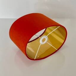 New Luxury High Quality Pumpkin Orange Velvet Fabric Lamp Shade Oval Shape Oval With Silver Lining - thumbnail 2