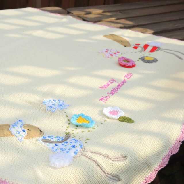 Personalised Knitted Rabbit Baby Blanket Small - image 1