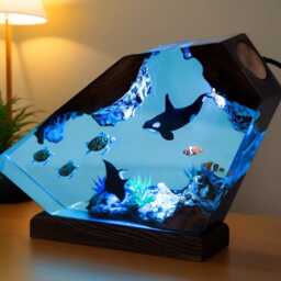 Handmade Resin Ocean Lamp, Wood Night Light, Marine Life Decor - thumbnail 3