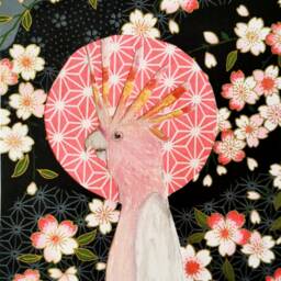 Pink Cockatoo Painting in Dry Pastel & Handmade Japanese Paper - thumbnail 3