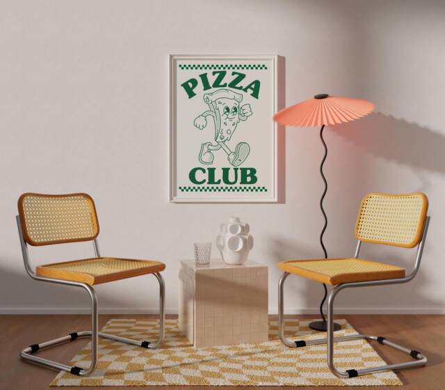 Pizza Club Print - Italian Food Cafe Poster A1 A2 A3 A4 A5 Gift For Him Her Kitchen Chef Present Retro Green Wall Gallery - image 1