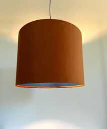 Burnt Orange Velvet Drum Lampshade, Double Sided Lampshade With Royal Blue Cotton Interior