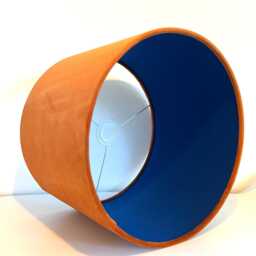 Burnt Orange Velvet Drum Lampshade, Double Sided Lampshade With Royal Blue Cotton Interior - thumbnail 2