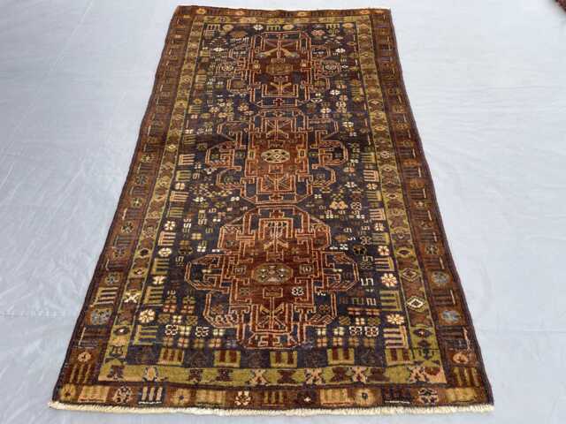 2x4 Accent Rug - Afghan Tribal Hand-Knotted Wool Carpet Brown & Navy Geometric Design Small Area For Living Room , Bedroom Gift - image 1