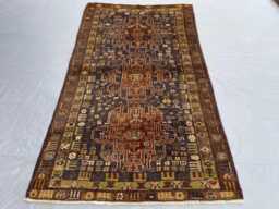 2x4 Accent Rug - Afghan Tribal Hand-Knotted Wool Carpet Brown & Navy Geometric Design Small Area For Living Room , Bedroom Gift - thumbnail 1