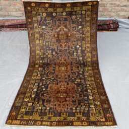 2x4 Accent Rug - Afghan Tribal Hand-Knotted Wool Carpet Brown & Navy Geometric Design Small Area For Living Room , Bedroom Gift - thumbnail 2