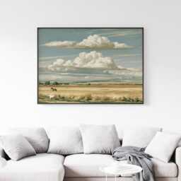 Horse Pasture Poster, Blue Sky Landscape Print, Country Wall Art, Paper - thumbnail 3