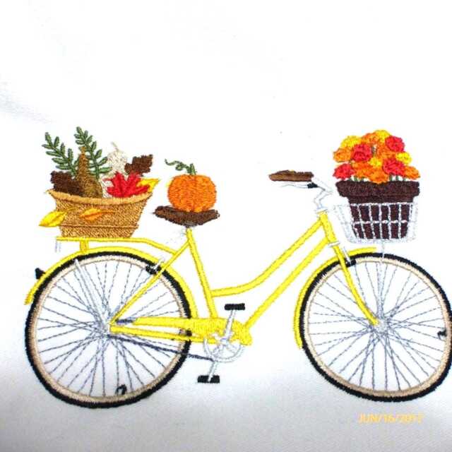 Embroidered Fall Bike Pillow Cover Canvas Or Linen, November Decor - image 1