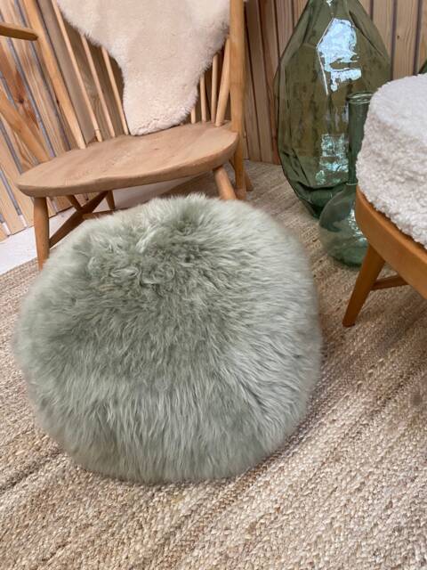 Sage Green Genuine Sheepskin Poufee, Footstool, Sheepskin - image 1