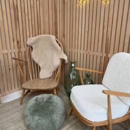 Sage Green Genuine Sheepskin Poufee, Footstool, Sheepskin - thumbnail 3