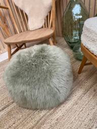 Sage Green Genuine Sheepskin Poufee, Footstool, Sheepskin - thumbnail 1