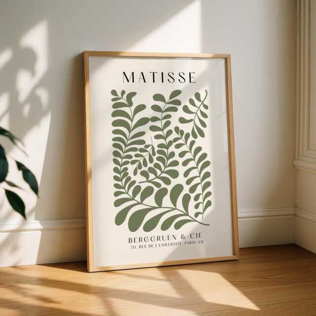 Sage Green Matisse Print - Botanical Wall Art Poster - Abstract Leaf Cut-Out Style Minimalist Matisse-Inspired Decor - image 1