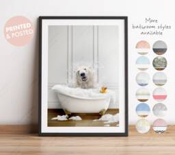 Polar Bear Shaking Head in A Bath Print, Bathing, Funny Bathroom Animal Bathtub, Tub Whimsy - thumbnail 1