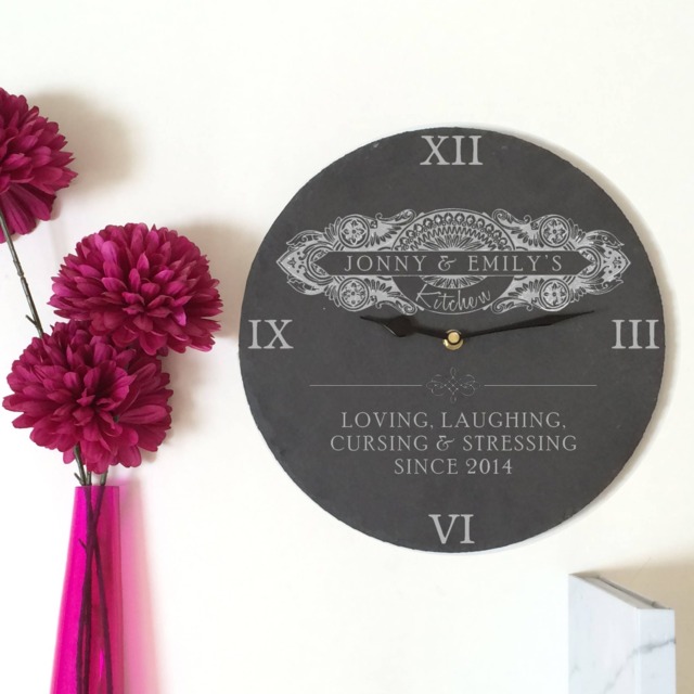 Personalised Couples Slate Clock With Intricate Design - Customised Anniversary Gift Heart-Warming Message Housewarming New Home - image 1