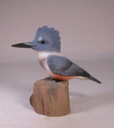 Female Belted Kingfisher Male Hand Carved Wooden Bird - thumbnail 2