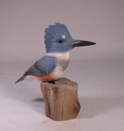Female Belted Kingfisher Male Hand Carved Wooden Bird - thumbnail 1