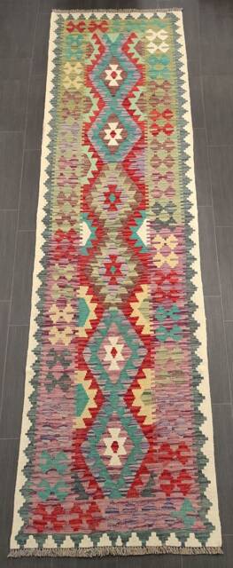 Handmade Kilim Runner, Artisan Afghan Turkish Aztec Sheep Wool Runner Rug 293x81 cm - image 1
