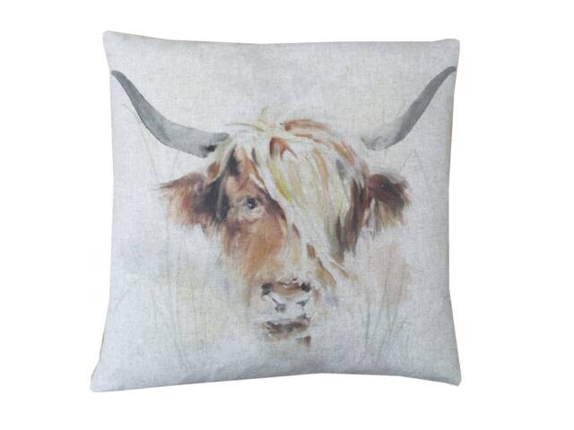 Christmas Gift Highland Cow Linen Cushion Cover Farmhouse Throw Pillow - image 1