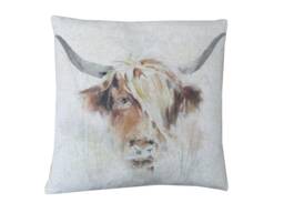 Christmas Gift Highland Cow Linen Cushion Cover Farmhouse Throw Pillow - thumbnail 1