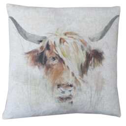 Christmas Gift Highland Cow Linen Cushion Cover Farmhouse Throw Pillow - thumbnail 2