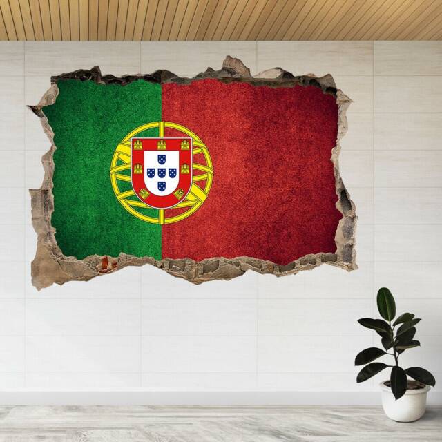 Flag Of Portugal Portuguese Rough 3D Smashed View Wall Sticker Poster Decal A972 - image 1
