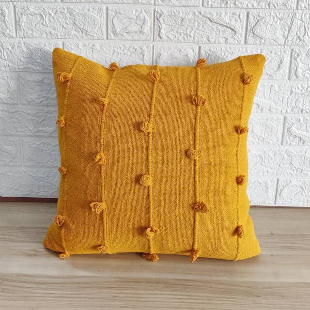 Yellow Handloom Woven Chunky Loops Natural Cotton Hand Dyed Pillow Cover Boho Textured Cushion 16x16, 18x18, 20x20 Pillows - image 1