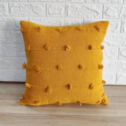 Yellow Handloom Woven Chunky Loops Natural Cotton Hand Dyed Pillow Cover Boho Textured Cushion 16x16, 18x18, 20x20 Pillows - thumbnail 2