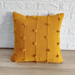 Yellow Handloom Woven Chunky Loops Natural Cotton Hand Dyed Pillow Cover Boho Textured Cushion 16x16, 18x18, 20x20 Pillows - thumbnail 1