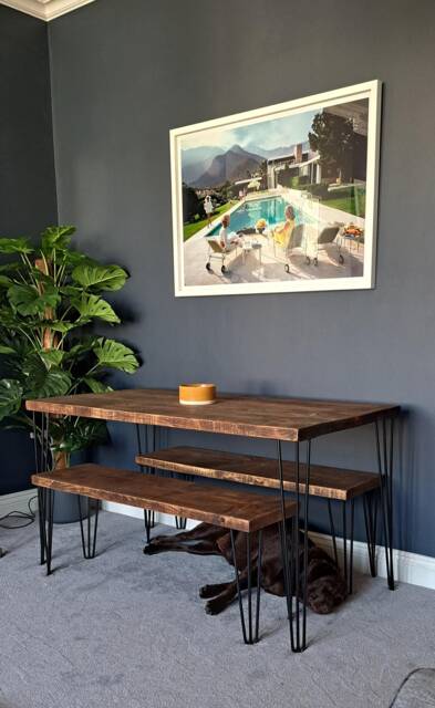 Handmade, Solid Wood Rustic Dining Table With Black Three Pin Hairpin Legs. - Kitchen Table - image 1