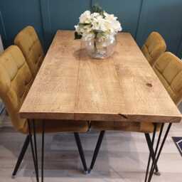 Handmade, Solid Wood Rustic Dining Table With Black Three Pin Hairpin Legs. - Kitchen Table - thumbnail 3