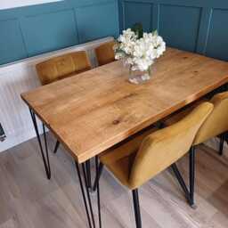 Handmade, Solid Wood Rustic Dining Table With Black Three Pin Hairpin Legs. - Kitchen Table - thumbnail 2