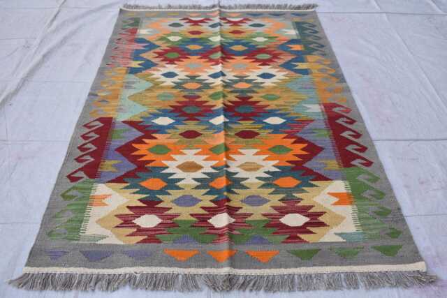 Handwoven Afghan Kilim Rug Geometric Wool Tribal Rug - 5.11x3.11 Ft - image 1