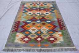 Handwoven Afghan Kilim Rug Geometric Wool Tribal Rug - 5.11x3.11 Ft - thumbnail 1