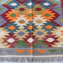 Handwoven Afghan Kilim Rug Geometric Wool Tribal Rug - 5.11x3.11 Ft - thumbnail 2