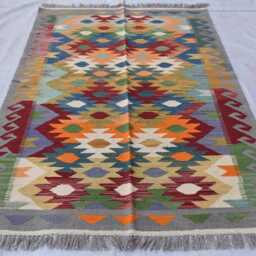 Handwoven Afghan Kilim Rug Geometric Wool Tribal Rug - 5.11x3.11 Ft - thumbnail 4
