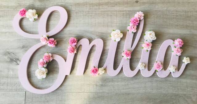 Large Name Sign, Sign For Nursery, Wall Art, Flower Name, Wooden Nursery - image 1